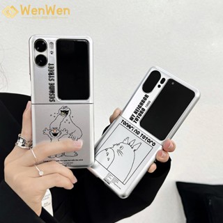 Wenwen เคสโทรศัพท์มือถือ แบบฝาพับ ลาย Totoro Sesame Street สีเงิน สําหรับ OPPO Find N2