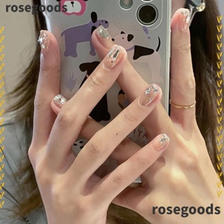 Rosegoods1 เล็บปลอม แบบสั้น ทรงกลม ถอดออกได้ สไตล์ฝรั่งเศส สําหรับตกแต่งเล็บ