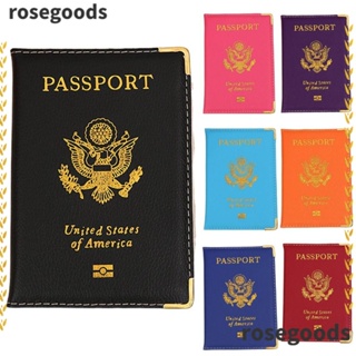 Rosegoods1 ซองใส่หนังสือเดินทาง หนัง PU พร้อมปกหนังสือเดินทาง USA สีชมพูน่ารัก สําหรับผู้ชาย