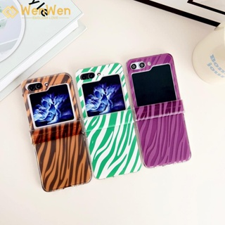 Wenwen เคสโทรศัพท์มือถือแฟชั่น สีตัดกัน สีม่วง สีเขียว สามสี สําหรับ Samsung Z Flip5 Z Flip4 Z Flip3