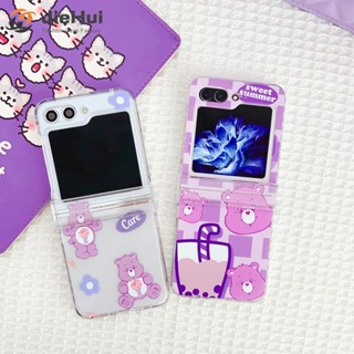 Jiehui เคสโทรศัพท์มือถือ ลายหมีชานม ดอกไม้ สองหมี แฟชั่น สําหรับ Samsung Z Flip5 Z Flip4 Z Flip3 (สามชิ้น)