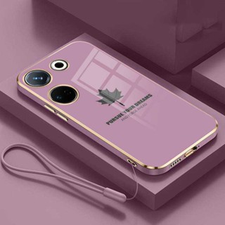 Tecno Camon 20 Pro camon20 19 Pro ITEL S23 Pova 4 Pro NEO 2 เคสยาง ทรงสี่เหลี่ยม ลายใบเมเปิ้ล พร้อมสายคล้อง แฟชั่น