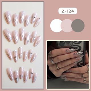 Heworldwel.cl แผ่นเล็บปลอม ลายคลื่นน้ํา สีเงิน สวมใส่ง่าย สําหรับตกแต่งเล็บ 24 ชิ้น