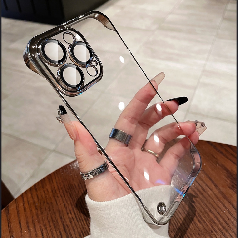 เคสโทรศัพท์มือถือ PC แข็ง ชุบไฟฟ้า น้ําหนักเบา ป้องกันเลนส์ กันตก สําหรับ iPhone15 11 12 13 14 pro max 15 pro 15plus