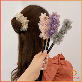 Khummak กิ๊บสไตล์เกาหลี สําหรับผู้หญิงที่ชอบ DIY ลูกไม้ + ดอกไม้ เป็นขดลวด hair accessories