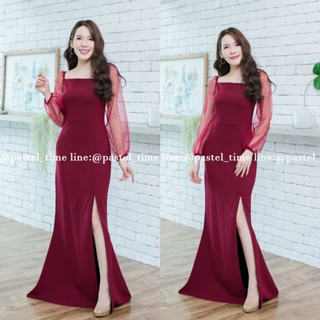 Lora Maxi Dress – สีแดงเลือดหมู