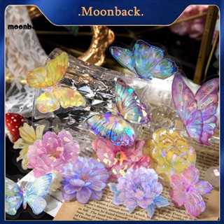 &lt;moonback&gt; สติกเกอร์กันน้ํา ลายดอกไม้ ผีเสื้อ ขนนก มีกาวในตัว ทนทาน สําหรับตกแต่งสมุดภาพ 40 ชิ้น ต่อชุด