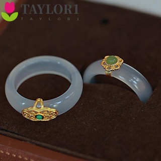 Taylor1 Chalcedony แหวนหยกเทียม รูปก้อนเมฆ สไตล์จีน สําหรับคู่รัก