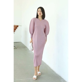 Restock!! 2MUAY PLEAT เดรสผู้หญิง เดรสพลีทคุณภาพ รุ่น GJO2903 10สี FREE SIZE HEART NECK VOLUMESLEEVE PLEAT DRESS