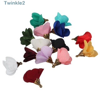 Twinkle จี้ดอกไม้ ผ้าหลากสี พร้อมหมวกโลหะผสม คละสี เครื่องประดับ สร้อยคอ ต่างหู กลีบดอกไม้สีทอง