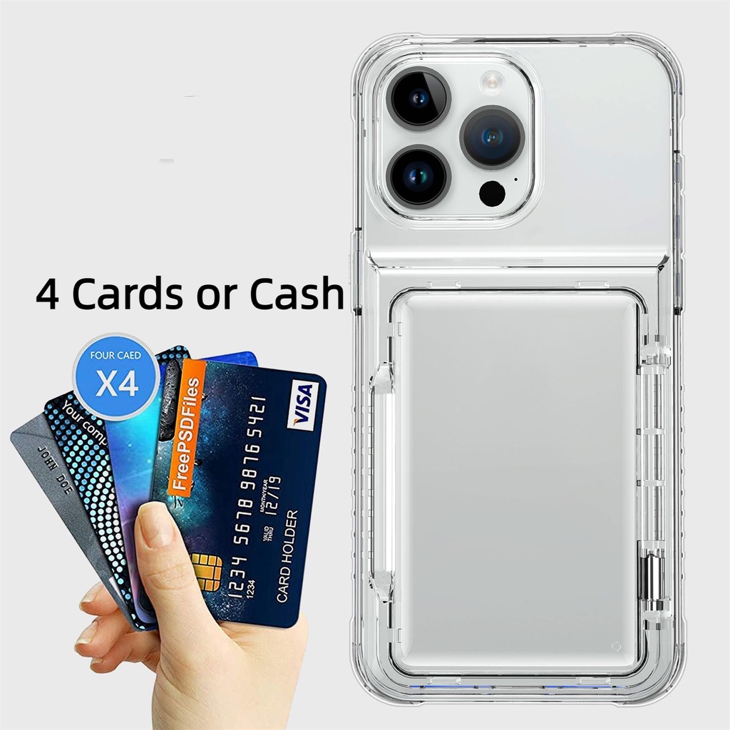 Premium Wallet Case [4 Card Slot] Hybrid Hard Plastic Soft SIlicone Card Holder Case for iPhone 16 Pro Max 15 Pro Max /14 Pro Max /11 Pro Max/12 Promax Phone Case