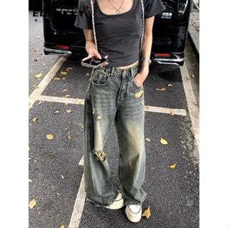 EOENKKY  กางเกงขายาว กางเกงยีสน์ผู้หญิง ทรงหลวม ๆ ตรง Retro Hip Hop Pants 2023 NEW Style  fashion Stylish Comfortable ทันสมัย A27L0D3 36Z230909