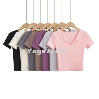 【YOGATRUTH】เสื้อยืดแขนสั้น คอวี เข้ารูป เซ็กซี่ สไตล์สปอร์ต สําหรับผู้หญิง