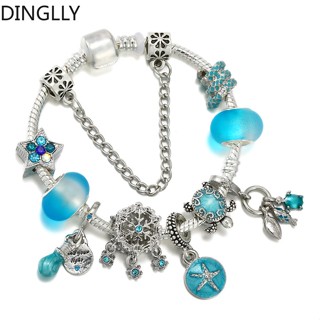 Dinglly สร้อยข้อมือ จี้รูปปลาดาว เต่า เกล็ดหิมะ สีเงิน Diy สําหรับผู้ชาย และผู้หญิง