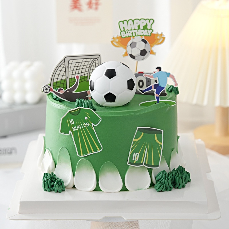 [จุด] ชุดตกแต่งเค้กฟุตบอลเด็กชายเด็กชายฟุตบอลทีมเค้กด้านบนสุขสันต์วันเกิดเค้กตกแต่งรองเท้ายางนุ่มตกแต่งเค้กบาสเกตบอล
