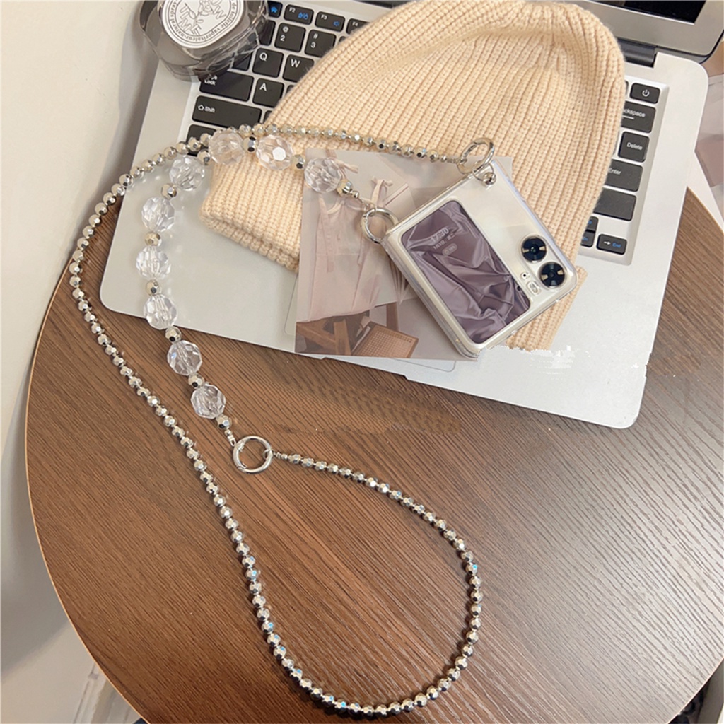 เคสโทรศัพท์มือถือ ฝาพับ ประดับลูกปัด พร้อมสายโซ่คล้อง และสายคล้อง หรูหรา สําหรับ OPPO Find N3 findn2 Find N2