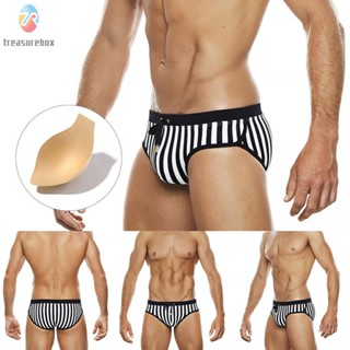 【TRSBX】Mens Triangle Sexy Underwear Black And White Stripes Board Shorts Print Swimwear