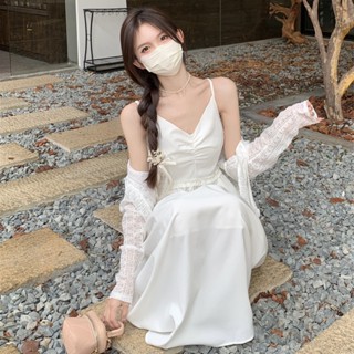 ชุดเดรสยาว ทรงเอ คอวี สีพื้น แฟชั่นฤดูร้อน สําหรับผู้หญิง