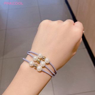 Pinkcool ยางรัดผม แบบยืดหยุ่น ประดับมุก ดอกไม้น่ารัก เครื่องประดับ สําหรับผู้หญิง 1 ชิ้น