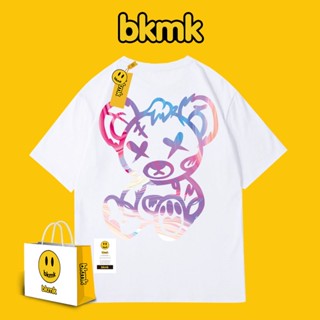 Bkmk เสื้อยืดแขนสั้น ผ้าฝ้าย ทรงหลวม ลายหมีหน้ายิ้ม สไตล์ฮิปฮอป แฟชั่นฤดูร้อน สําหรับคู่รัก