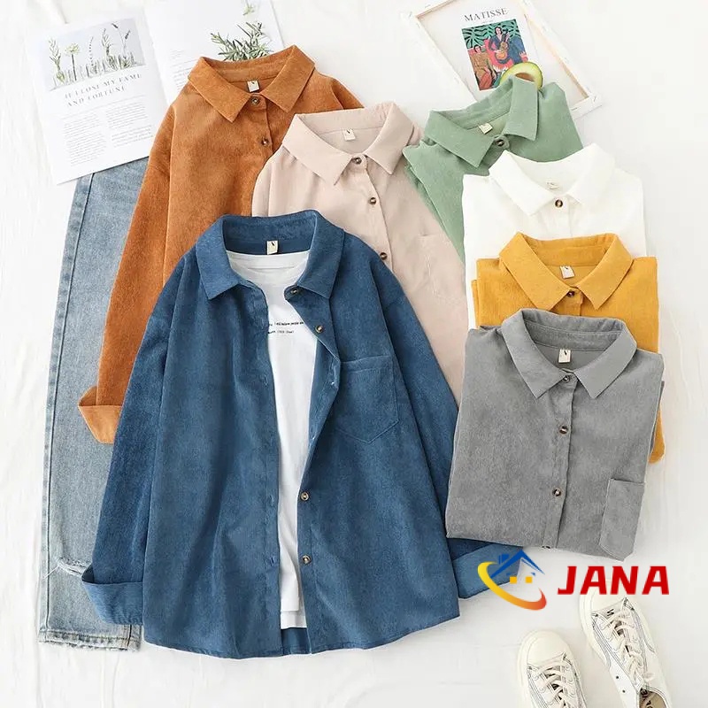 [พร้อมส่ง] ใหม่ เสื้อแจ็กเก็ต แขนยาว ผ้าลูกฟูก ทรงหลวม สไตล์เกาหลี แฟชั่นฤดูใบไม้ผลิ สําหรับผู้หญิง G0DB
