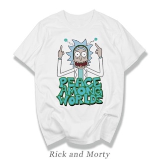 เสื้อยืดคอกลม เสื้อยืดผ้าหนา เสื้อยืดไม่ต้องรีด คอกลม เสื้อยืดคอกล Rick and Morty ภาพยนตร์แอนิเมชั่นคอกลมแขนสั้นเสื้อยืด