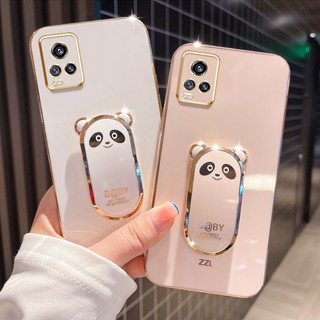 เคสโทรศัพท์มือถือ Vivo V20 Pro S7 หรูหรา บางเฉียบ ชุบหมี ตัวยึด สี่เหลี่ยม เคสแพนด้า ที่วางโทรศัพท์มือถือ