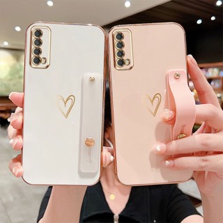 เคสโทรศัพท์ซิลิโคน กันกระแทก ลายหัวใจ หรูหรา พร้อมขาตั้ง สําหรับ Huawei Y7A Enjoy 20 SE