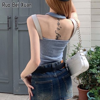 RUO BEI XUAN เสื้อยืดสตรี 2023 ฤดูร้อนสไตล์เกาหลีแขนสั้นคอกลมสีทึบสลิมฟิตเสื้อยืด