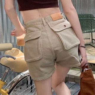 ส่งไวจากไทย พร้อมส่ง ผู้หญิงเกาหลีแฟชั่น retro กางเกงขาสั้นผ…