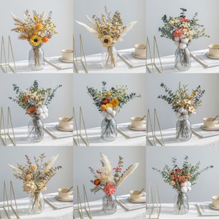 ดอกไม้แห้งคุณภาพสูง ดอกไม้จริง ใบยูคาลิปตัส ช่อดอกไม้ผ้าฝ้าย DIY กก หรูหรา ห้องนั่งเล่น ตกแต่ง ตกแต่ง สไตล์การตกแต่ง