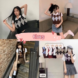 Elves✨พร้อมส่ง✨ เสื้อเชิ้ตไหมพรมแขนสั้น 2ชิ้นติดกันน่ารักสไตล์เกาหลีมาก ~L33~ -C