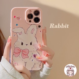 เคสโทรศัพท์มือถือ TPU นิ่ม ปิดด้านหลัง กันกระแทก กันฝุ่น ลายกระต่าย 3D ประดับเพชรเทียม สีชมพู แวววาว สําหรับ IPhone 14 Pro Max 13 12 11 Pro Max X XS Max