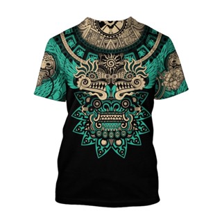 เสื้อยืดลําลอง แขนสั้น คอกลม พิมพ์ลาย Mexican Aztec Quetzon 3 มิติ ทรงหลวม สไตล์ฮาราจูกุ แนวสตรีท แนวเรโทร แฟชั่นฤดูร้อน สําหรับผู้ชาย