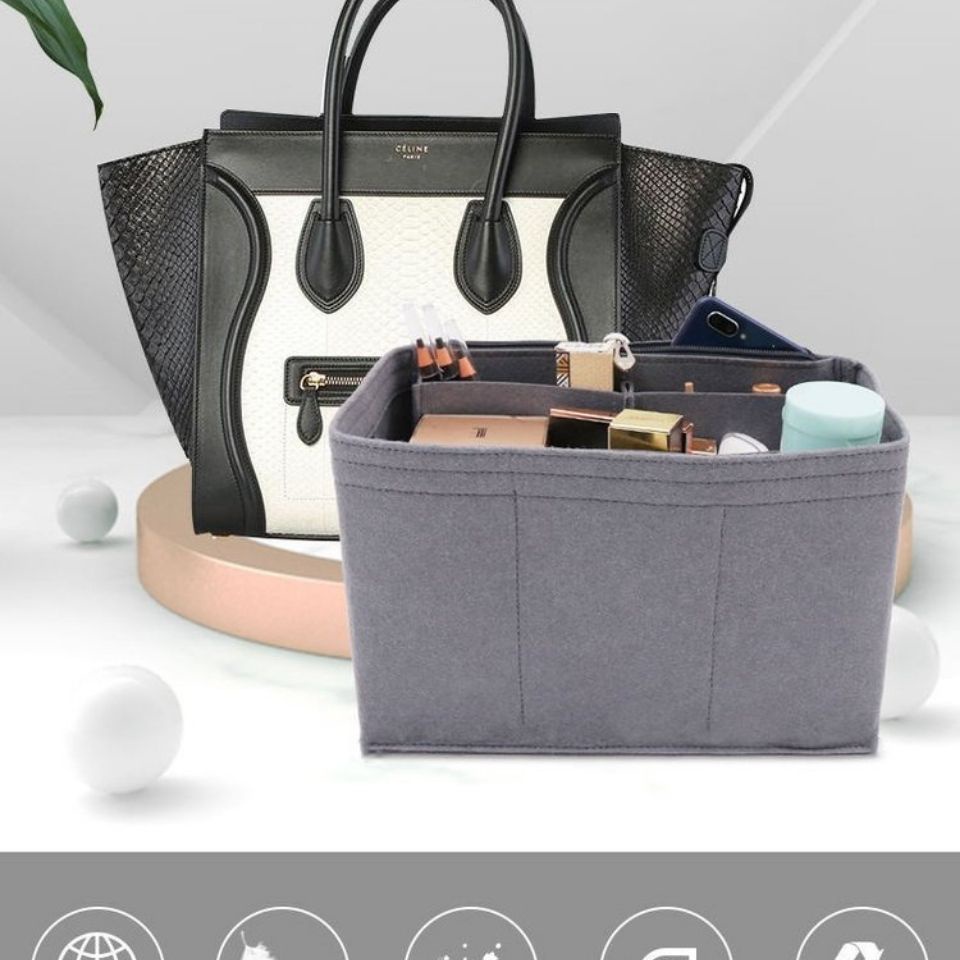กระเป๋าถือ ผ้าสักหลาด ลายหน้ายิ้ม ขนาดเล็ก สําหรับ Celine LUGGAGE