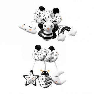  Baby crib, early childhood education toys, stretch spiral plush toys, cartoon animals, black and white, high contrast sensory toys suitable for infants aged 0-12 months