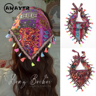 Awaytr ผ้าโพกหัว ผ้าพันคอ ทรงสามเหลี่ยม หูสี่เหลี่ยม สีพื้น เครื่องประดับผม แฟชั่นสําหรับผู้หญิง