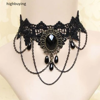 [highbuying] ใหม่ เซ็กซี่ โกธิค โช้คเกอร์ คริสตัล สีดํา ลูกไม้ สร้อยคอ วินเทจ วิคตอเรีย เครื่องประดับ ใหม่ พร้อมส่ง