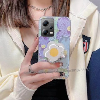 พร้อมส่ง เคสโทรศัพท์มือถือนิ่ม ลายภาพวาดสีน้ํามัน รูปดอกไม้ พร้อมที่จับถุงลมนิรภัย สําหรับ Redmi Note 12 Pro Pro+ 12S Xiaomi POCO X5 Pro 5G 4G เคส Phone Case