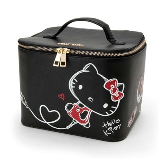 SANRIO กระเป๋าเครื่องสําอาง กระเป๋าออแกไนเซอร์ มีซิป ลาย Hello Kitty สีดํา สําหรับเดินทาง