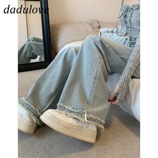 DaDulove💕 New Korean Version of Ins Light Blue Raw Edge Jeans Womens High Waist Wide Leg Pants Large Size Trousers