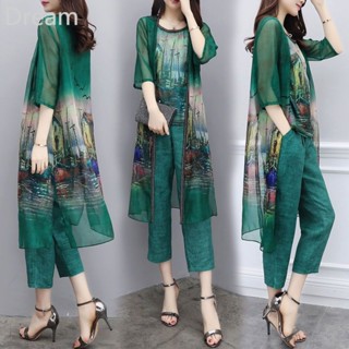 High-end three-piece suit womens pants chiffon cardigan top cropped pants large size casual fashion suit