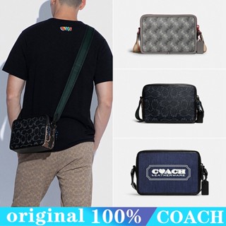 COACH c3929 c5351 c6929 กระเป๋าสะพายไหล่ผู้ชาย/กระเป๋ากล้อง/หนังแท้/ช่องซิปคู่/ลำลองทุกวัน/ความจุขนาดใหญ่