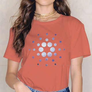 เสื้อยืด คอกลม พิมพ์ลาย Cardano ADA Blockchain Cryptocurrency Coin สไตล์จักรวาล ขนาดใหญ่ แฟชั่นสําหรับผู้หญิง