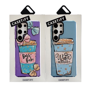 CASETIFY เคสโทรศัพท์มือถือแบบนิ่ม TPU ใส กันกระแทก แต่งโบว์กาแฟ กลิตเตอร์ พร้อมกล่องบรรจุ สําหรับ Samsung Galaxy S23 Ultra Plus S22 Ultra