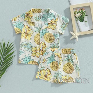 Babygarden- ชุดเสื้อเชิ้ตแขนสั้น คอปก และกางเกงขาสั้น พิมพ์ลายกล้วย สับปะรด สําหรับเด็กผู้ชาย อายุ 1-5 ปี