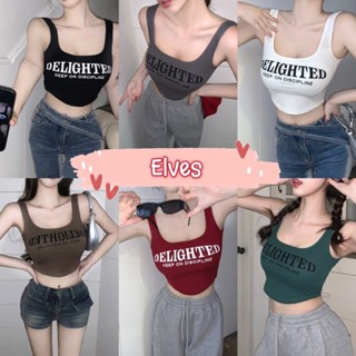 Elves✨พร้อมส่ง✨ เสื้อกล้าม เสื้อสายเดี่ยว ครอปสั้น สกีนตัวอักษร สไตล์สายฝอ ~FY5031~ -DD