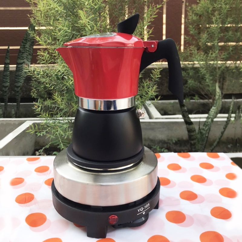 เครื่องใช้ไฟฟ้าในครัว LZA ชุดทำกาแฟ Moka Pot (4สี) รุ่นK92 กาต้มขนาด 3 คัพ 150 ml+เตาไฟฟ้า+แผ่นกรอก+ช้อนกาแฟ2IN1