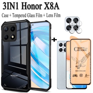 3in1 Honor X8A เคสโทรศัพท์กันกระแทก สําหรับ Honor X7A ฟิล์มฝ้าเซรามิก + ฟิล์มเลนส์กล้อง