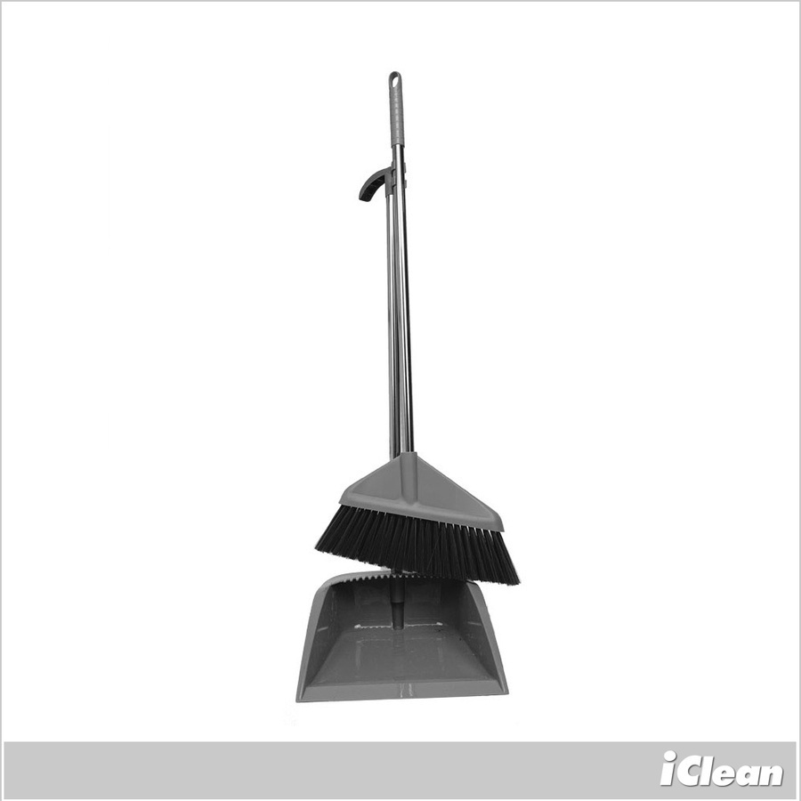 GlobalHouse ICLEAN ชุดไม้กวาดขนพลาสติกพร้อมที่ตักผง ขนาด 27×35×98 ซม.รุ่น DB021 สีเทา สินค้าของแท้คุณภาพดี